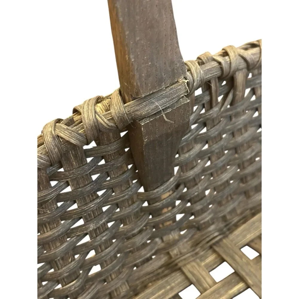 Vintage Handwoven Wicker Gathering Flower Basket Bentwood Handle Farmhouse 22”